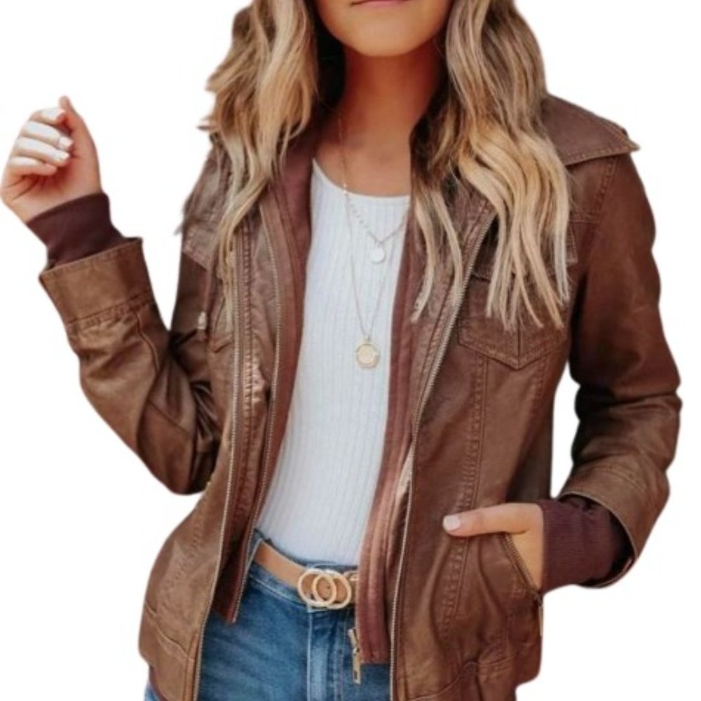 Coalition LA Womens Leather Jacket Peta Approved Vegan Brown S New